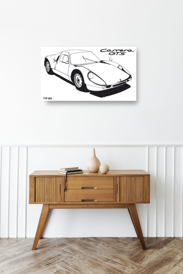 Wooden sideboard table with books and a vase Mod/010 - Porsche typ 904 Carrera GTS (de 1964)