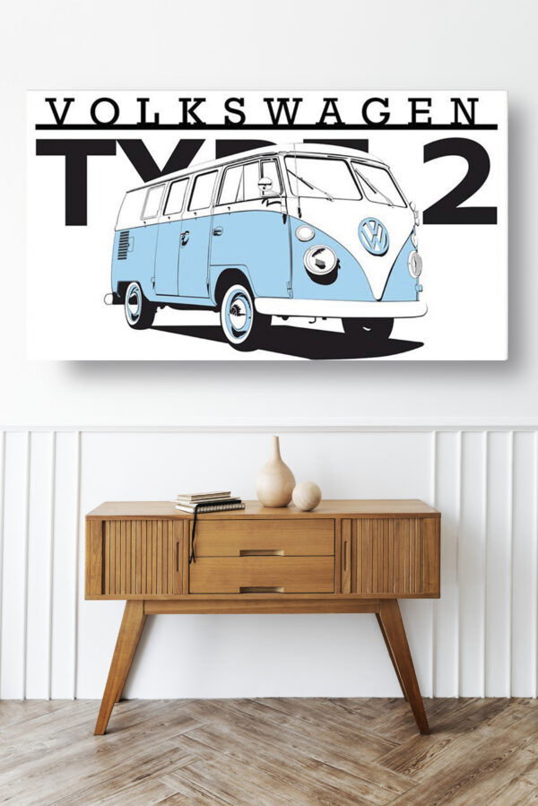 Wooden sideboard table with books and a vase Mod/013 - Volkswagen typ 2 Combi split (de 1963)
