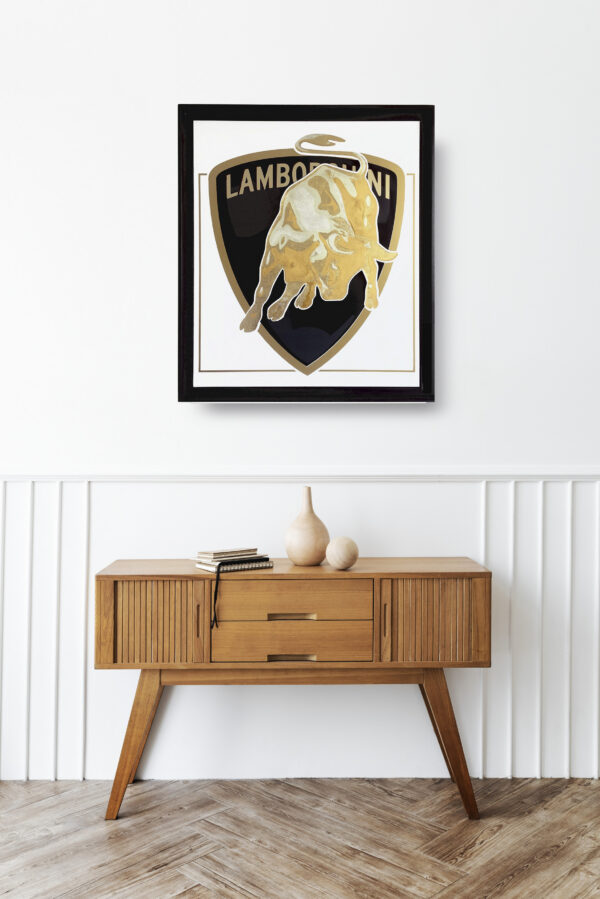 Wooden sideboard table with books and a vase Mod/002 - The Bullborghini